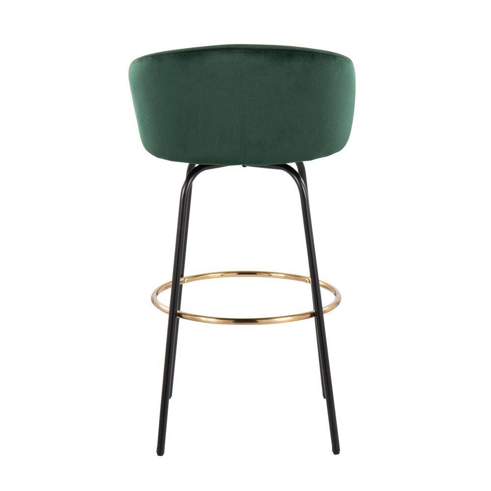 Emerald Green Velvet and Black Metal Adjustable Swivel Barstool Set