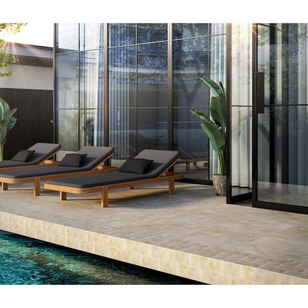 Wave Sand 4 in. x 4 in. Geometric Honed Porcelain Mosaic Tile (5.0 sq. ft. /Case)