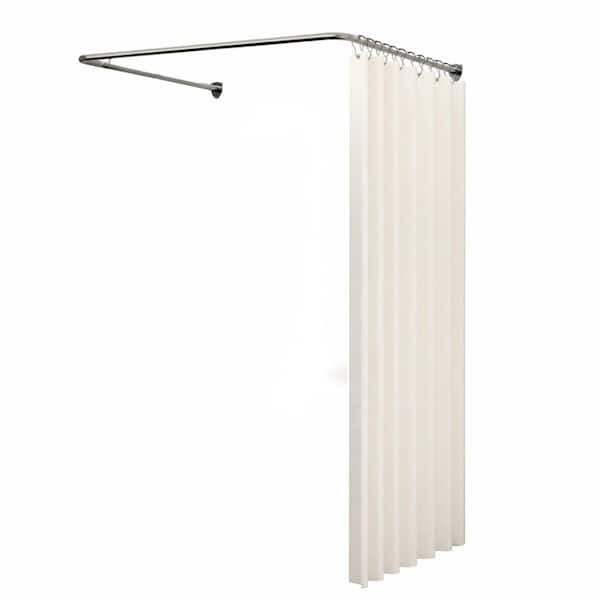 U-Shaped Corner Stainless Steel Shower Curtain Rod Adjustable with Ceiling Support and 12 Hooks Silver