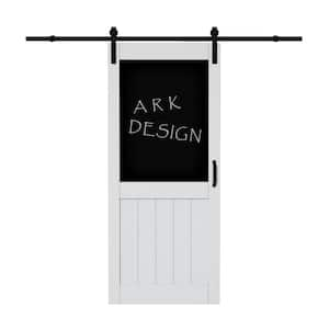 36 in. W. x 84 in. Paneled Blank White Primed MDF Sliding Barn Door with Hardware Kit and Blackboard Sticker