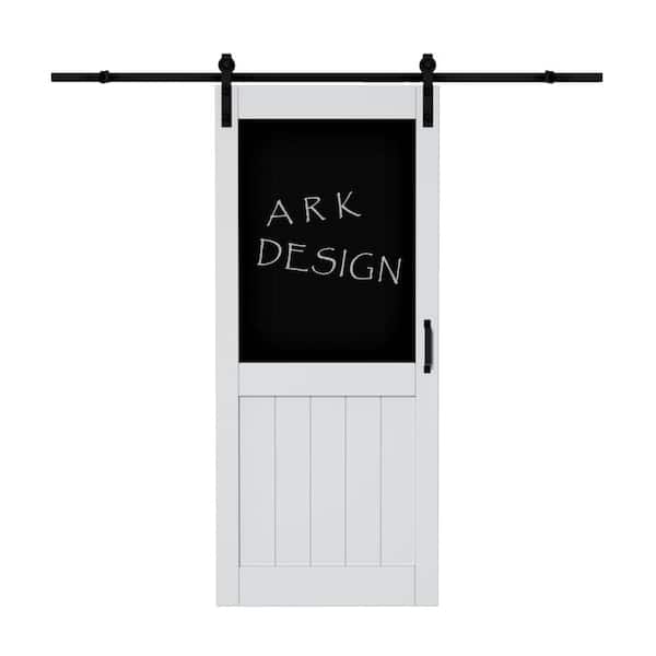 ARK DESIGN 36 in. x 84 in. White Finished H Shape with Blackboard Sticker Composite MDF Sliding Barn Door with Hardware Kit