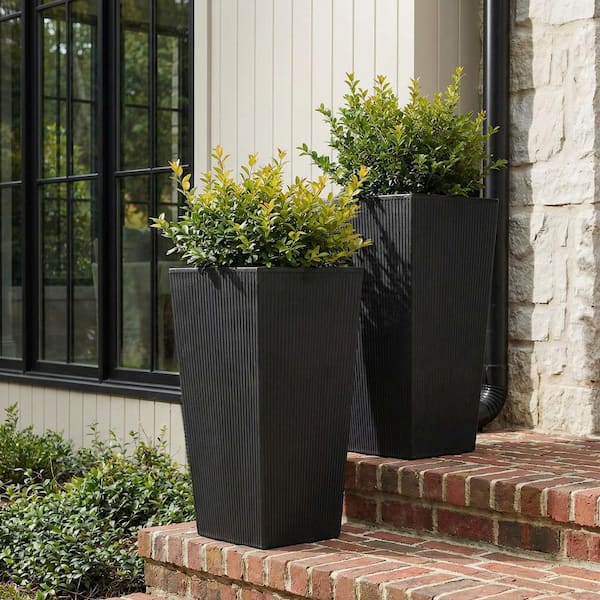 Dovelina Large 16 in. D Black All-Weather Pedestal Planter Set