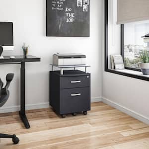 Graphite Rolling File Cabinet with Glass Top