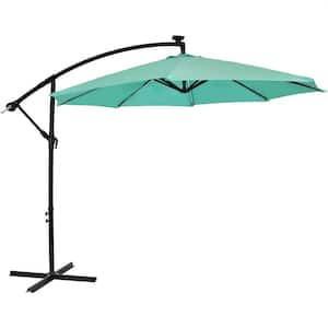 9.5 ft. Offset Cantilever Patio Umbrella in Seafoam with Solar LED Lights