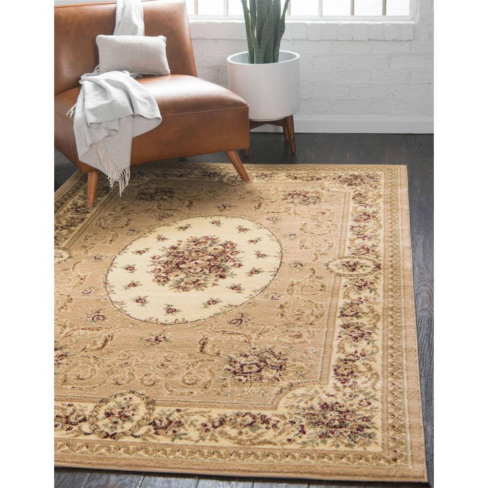 Tan Medallion Rectangular Synthetic 9' x 12' Area Rug
