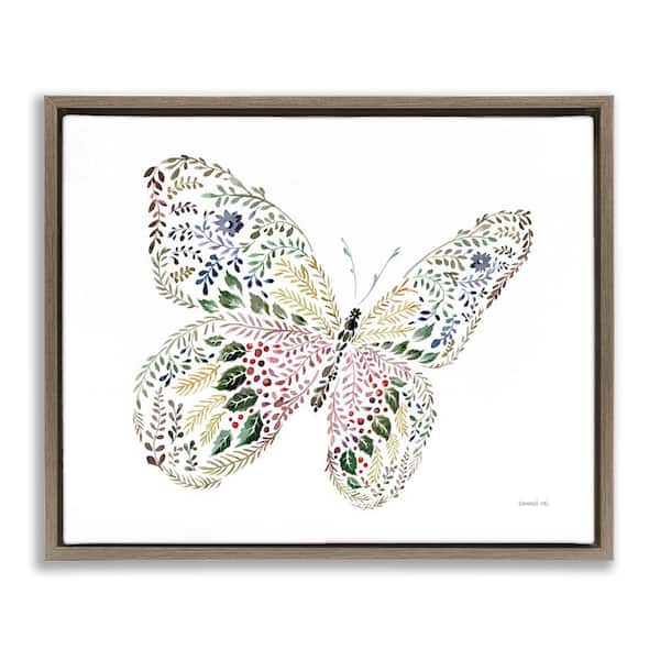 Stupell Industries Floral Nature Butterfly by Danhui Nai Brown Floater Frame Animal Graphic Art Print 25 in. x 31 in.