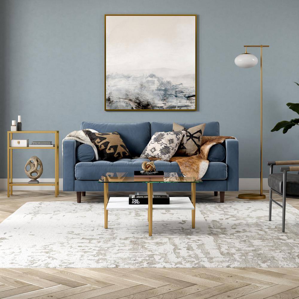 Otto Mid-Century Brass & Faux Marble Square Coffee Table