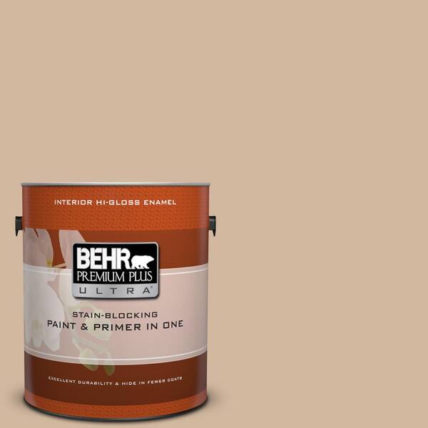 BEHR Premium Plus Ultra 1 gal. #S280-3 Practical Tan Hi-Gloss Enamel Interior Paint and Primer in One