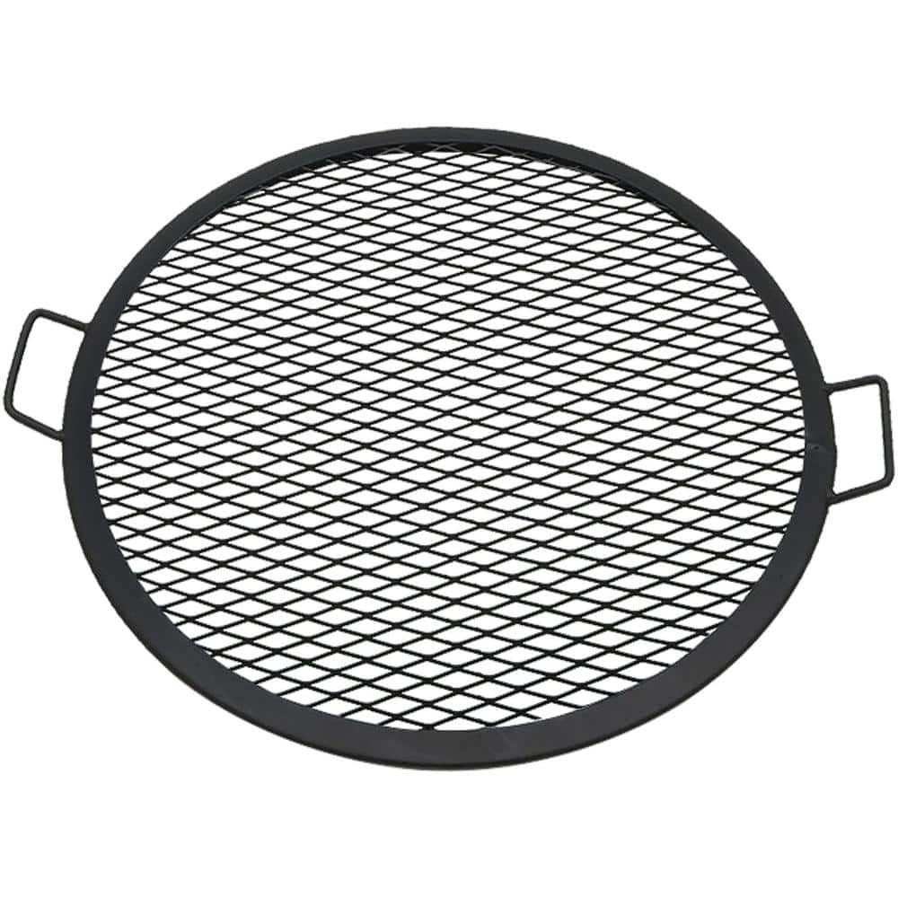 24-Inch Round Black Steel Fire Pit Cooking Grate with Handles