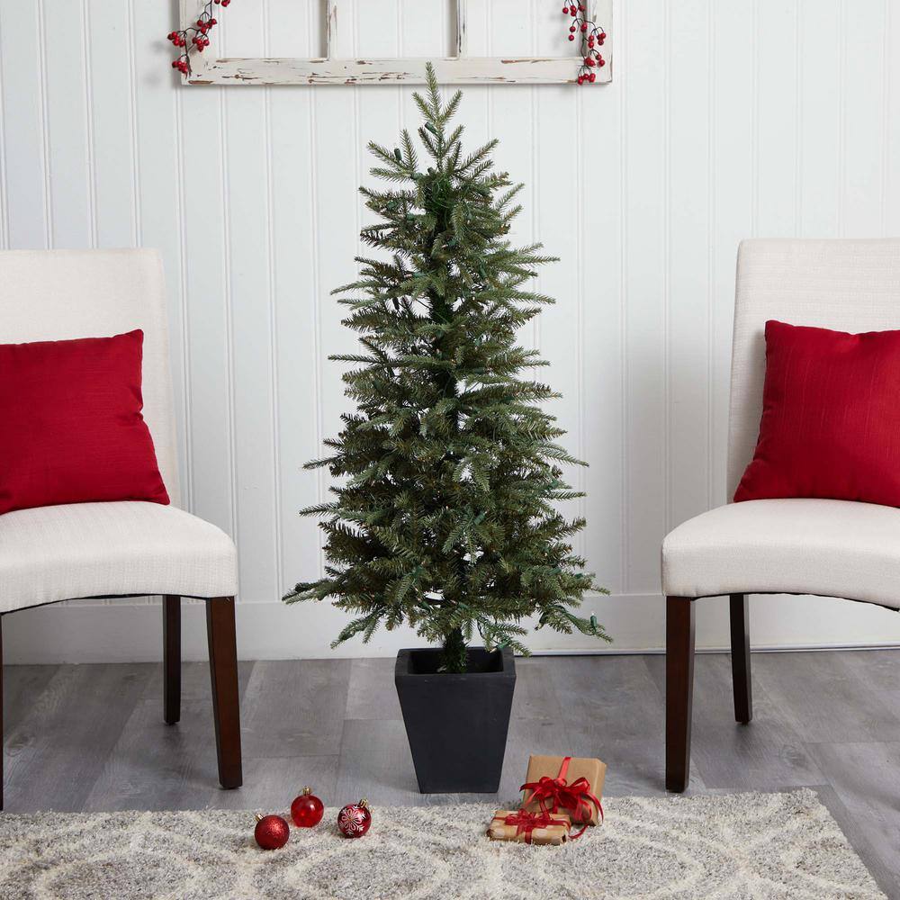 4.5-Foot Green Pine Artificial Christmas Tree with Clear Lights and Decorative Planter