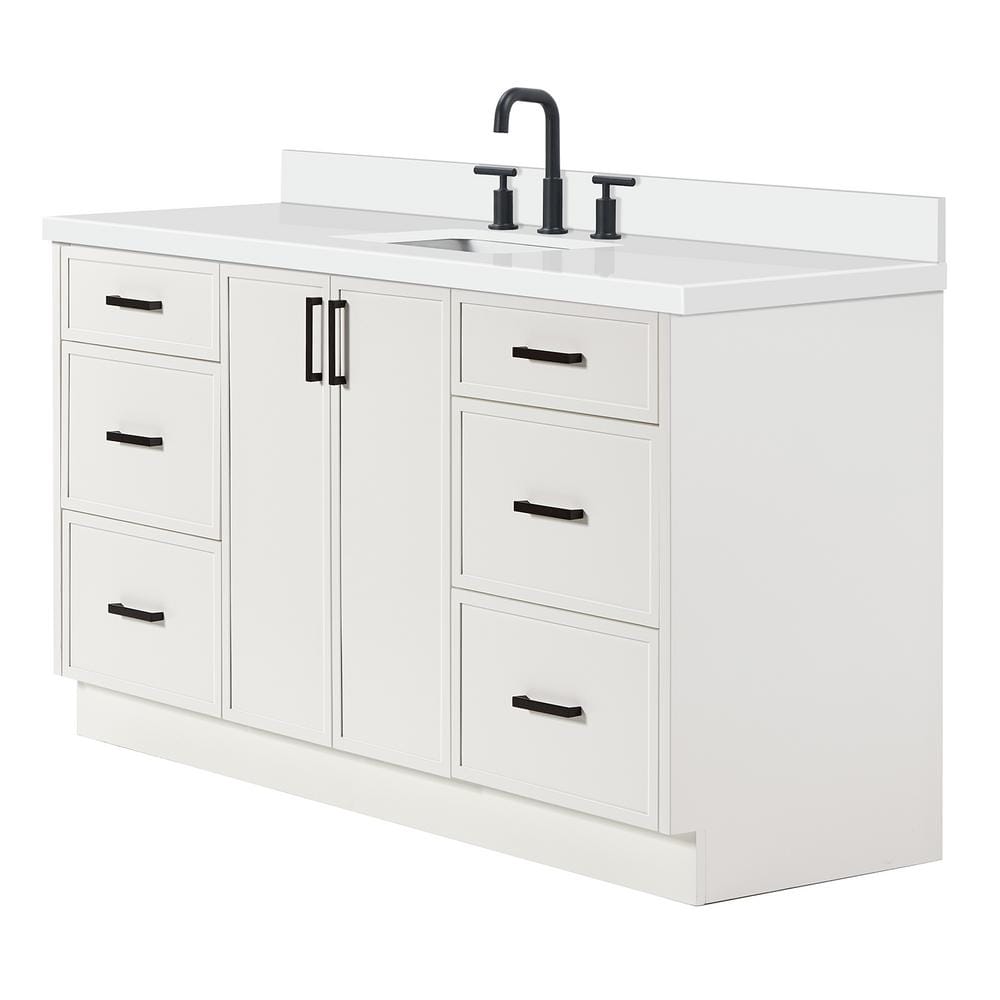 Kelly 67" White Wood Single Sink Vanity with Quartz Top