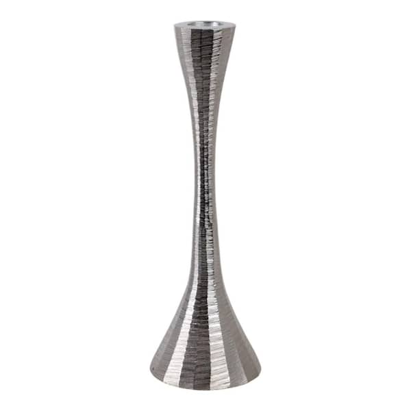 Liv & Skye Silver 9.5 in. Metal Taper Candle Holder with Sculptural Silhouette