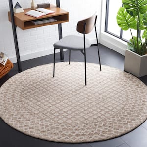 Abstract Ivory/Brown 6 ft. x 6 ft. Geometric Distressed Round Area Rug