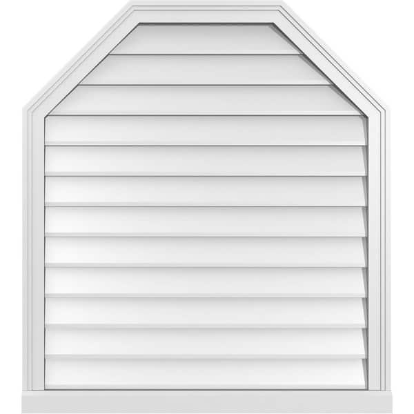 Ekena Millwork 34" x 38" Octagonal Top Surface Mount PVC Gable Vent: Non-Functional with Brickmould Sill Frame