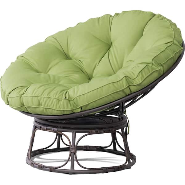 Gardenbee Patio Wicker Outdoor Papasan Lounge Chair with Green Cushion