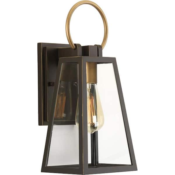 Progress Lighting Barnett Collection 1-Light Antique Bronze Clear Glass Farmhouse Outdoor Small Wall Lantern Light