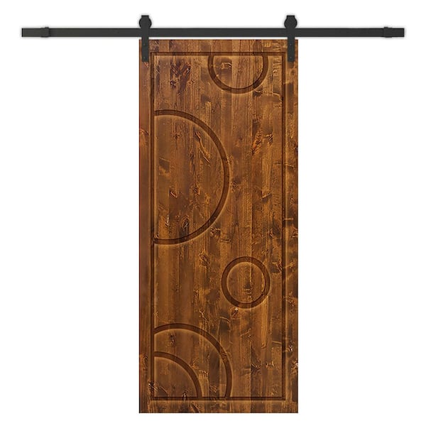 CALHOME 30 in. x 96 in. Walnut Stained Pine Wood Modern Interior Sliding Barn Door with Hardware Kit