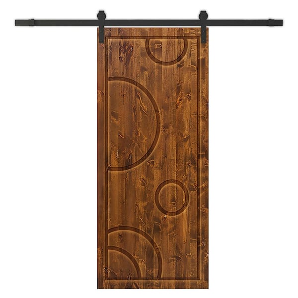 CALHOME 42 in. x 96 in. Walnut Stained Solid Wood Modern Interior Sliding Barn Door with Hardware Kit