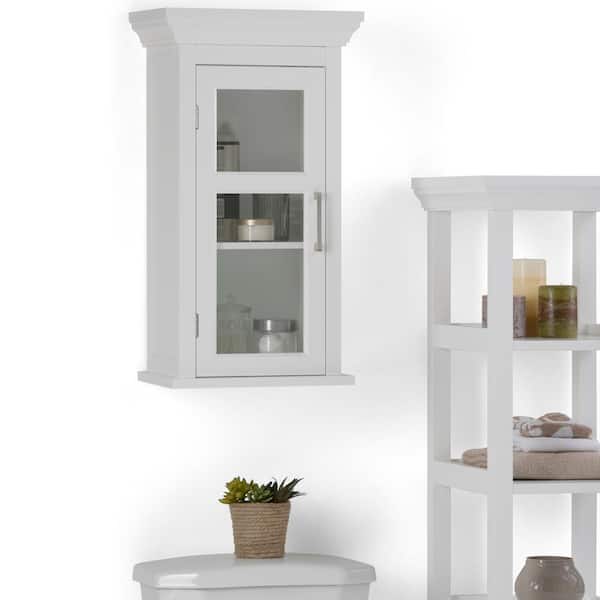 Simpli Home Avington 15-in x 26.9-in x 10-in White Soft Close Bathroom Wall Cabinet