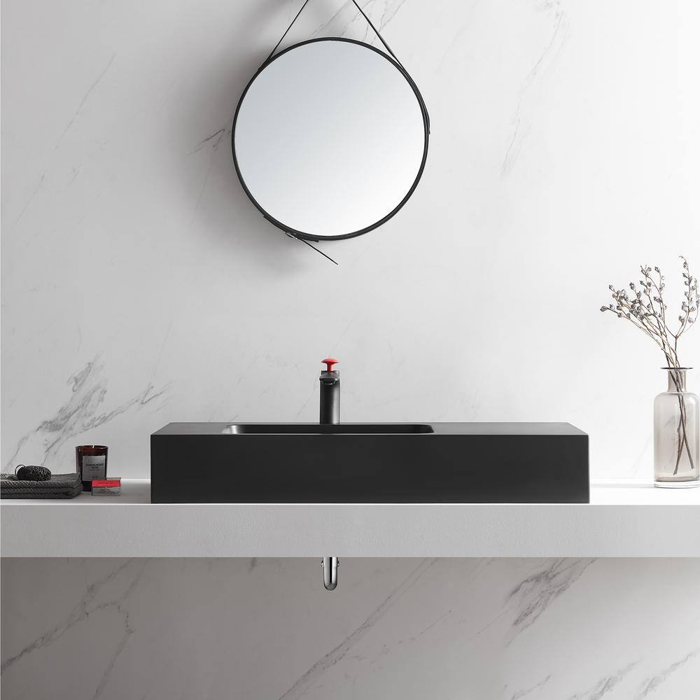 Matte Black Granite Wall-Mount Square Bathroom Sink