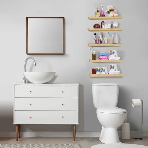 Floating Shelves, 16.25 in. W x 5.5 in. D Maple Composite Decorative Wall Shelf, Wall Mounted for Home Decor (Set of 5)