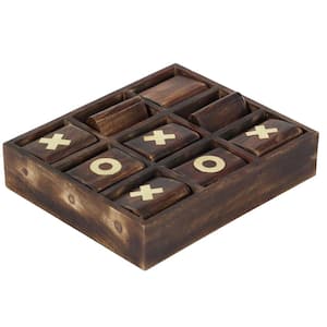 Dark Brown Mango Wood Tic Tac Toe Game Set with Gold Inlay
