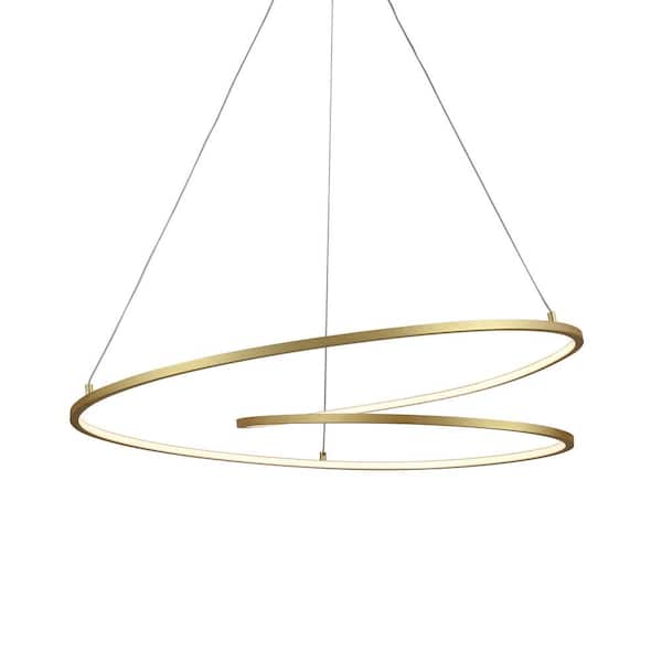 Twist 32 in. 1 Light 59-Watt Antique Brass Integrated LED Pendant Light