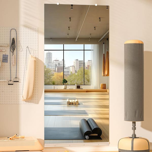 32 in. W x 71 in. H Rectangle Frameless Wall-Mounted HD Home Gym Mirror with Glass Clamps & Aluminum Rail for Yoga