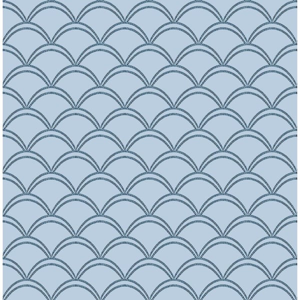 NuWallpaper Deco Wave Blue Matte Vinyl Peel and Stick Wallpaper Sample
