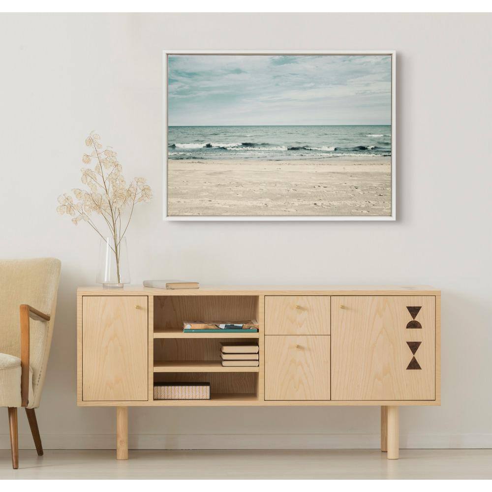 Sylvie Beach Framed Canvas Print in White Frame