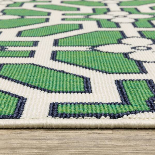 AVERLEY HOME Hibiscus Ivory/Green 10 ft. x 13 ft. Geometric Tile