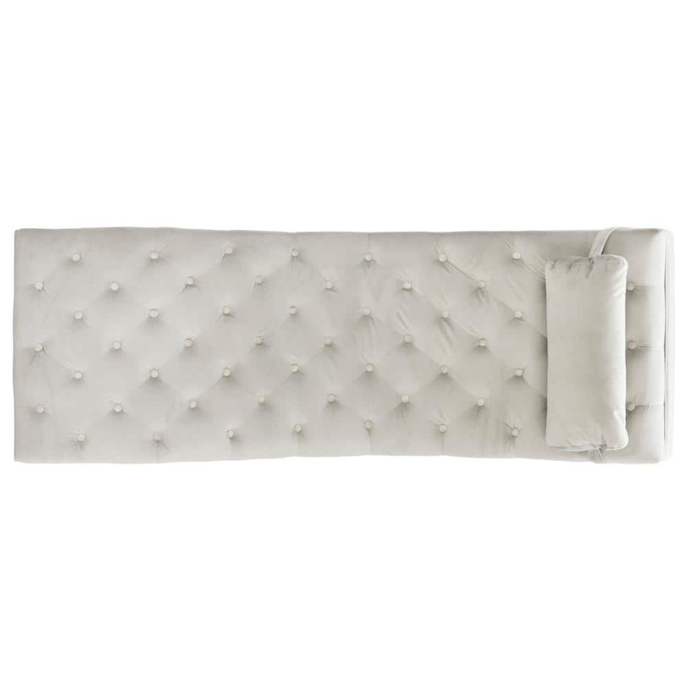Grey Velvet Chaise with Gold Frame and Headrest