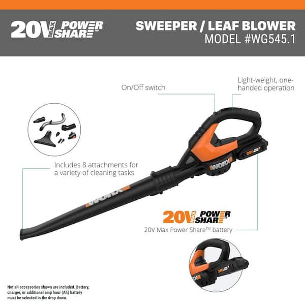 Worx 20v Cordless Leaf Blower Wg545.6 Dc Blower Vacuum,1*2.0ah