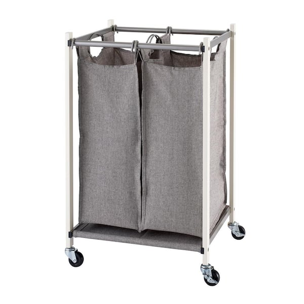 Laundry Hamper Cart, Laundry Basket with Shelf Laundry Sorter 2 Section  with Wheels Metal Frame Removable Bags and 1 Drawer, Organization Storage  with