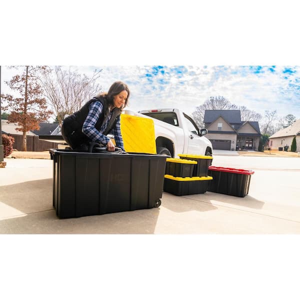 HDX 77 Gal. Tough Storage Tote with Wheels in Black with Yellow