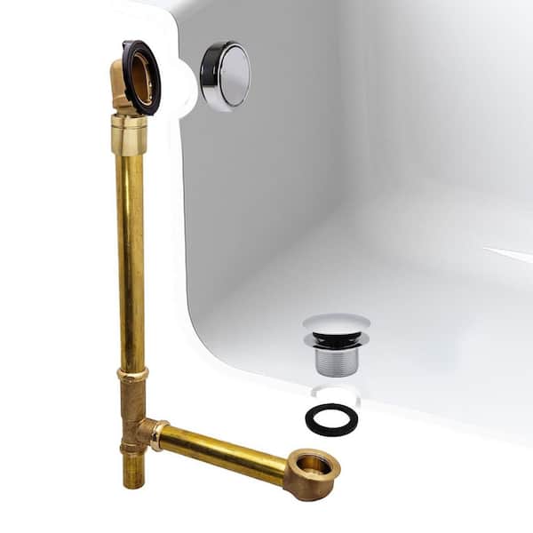 Westbrass 23 in. Deep Soak Tip-Toe Drain Bath Waste Overflow with Ball Joint, Polished Chrome