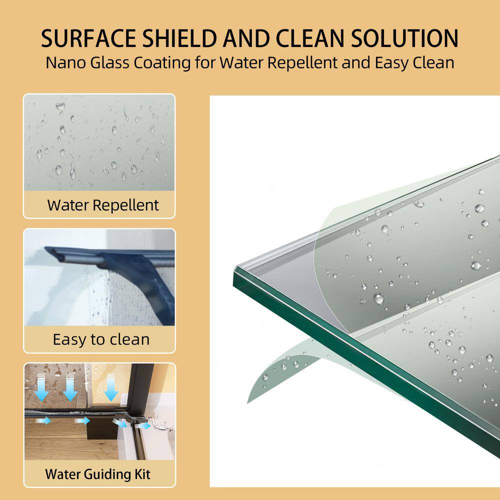 Matte Black Frameless Pivot Shower Door with Clear Tempered Glass