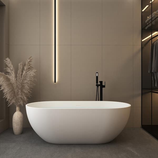 Unbranded 63 in. x 30 in. Stone Resin Freestanding Soaking Bathtub with Center Drain in Matte White