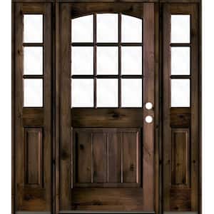 60 in. x 80 in. Knotty Alder Left-Hand/Inswing 9-Lite Clear Glass Black Stain Wood Prehung Front Door/Sidelites