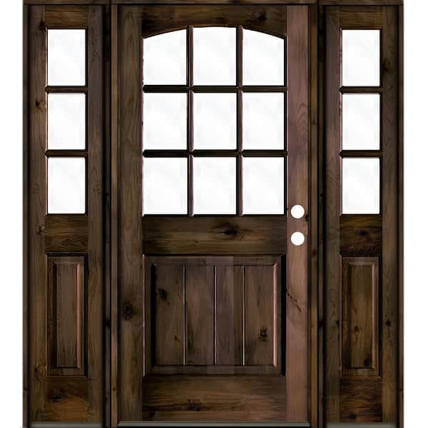 Krosswood Doors 64 in. x 80 in. Knotty Alder Left-Hand/Inswing 9-Lite Clear Glass Black Stain Wood Prehung Front Door with Sidelites