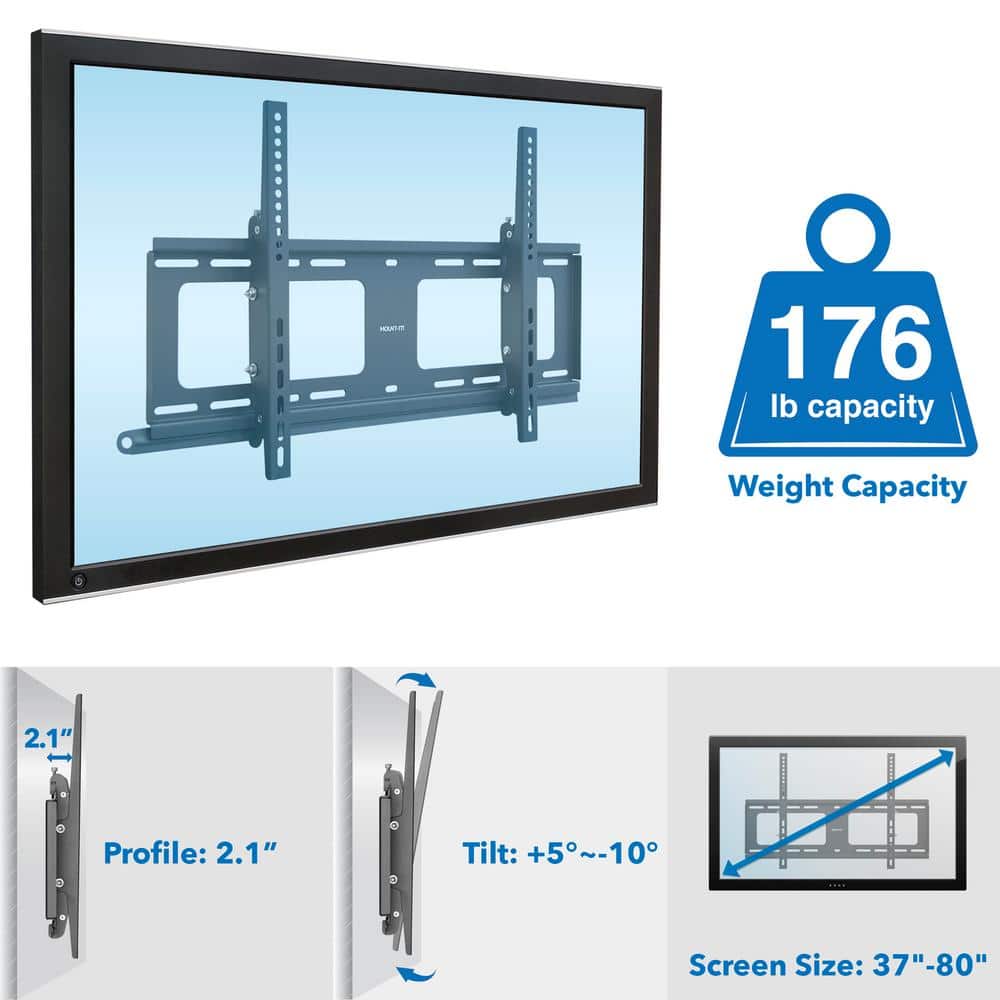 Weatherproof Black Steel Lockable Tilting TV Wall Mount for 37-80 Inch Screens