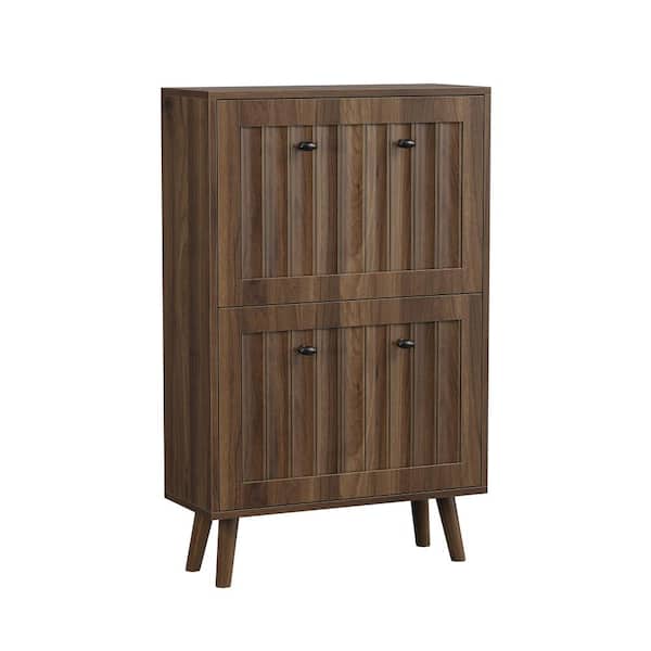 23.6-In Walnut MDF Upright Shoe Cabinet,Shoe Storage Unit with