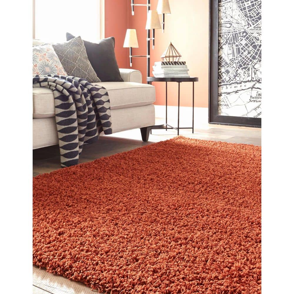 Kid-Friendly Reversible Shag Area Rug in Vibrant Red and Orange