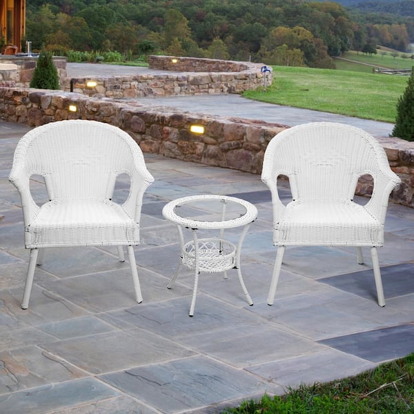 Zeus Ruta White 3 Piece Patio Sets Outdoor Wicker Patio Furniture Sets Outdoor Bistro Set ARCH 132