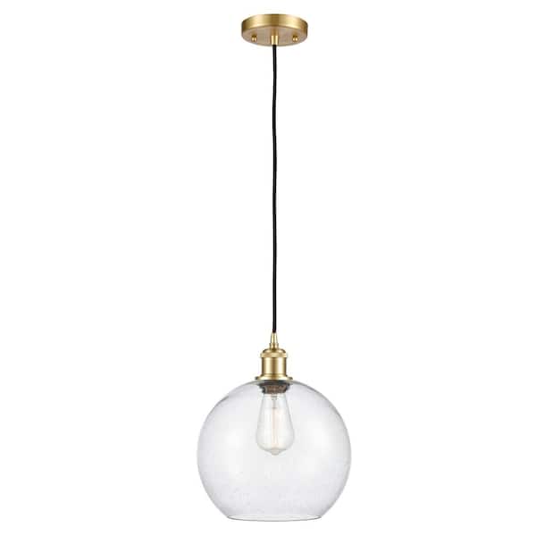 Innovations Athens 1-Light Satin Gold Shaded Pendant Light with Seedy Glass Shade
