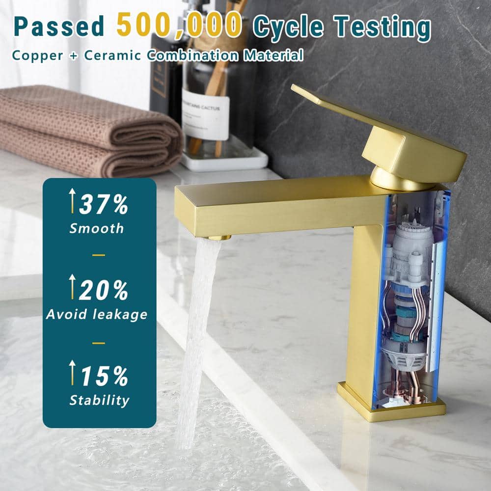 Brushed Gold Single Handle Brass Bathroom Faucet