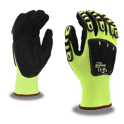 Ogre-Impact 13-Gauge Hi-Vis Lime Green Large Padded Polyester Work Gloves