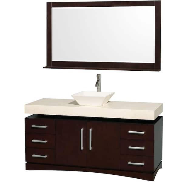 Wyndham Collection Monterey 60 in. Vanity in Espresso with Marble Vanity Top in Ivory and Bone Porcelain Sink-DISCONTINUED