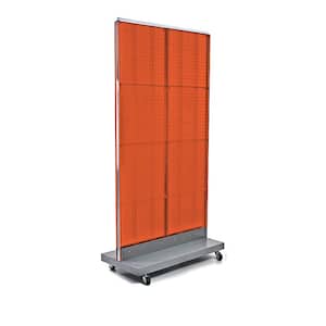 60 in. H x 32 in. W 2-Sided Double Pegboard Floor Display On Wheeled Base in Orange