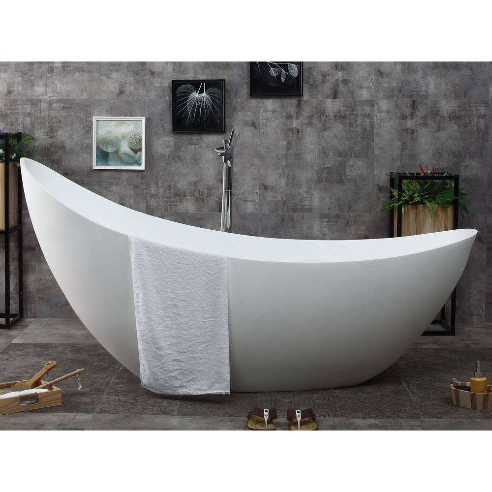 73.75'' White Matte Solid Surface Freestanding Soaking Bathtub